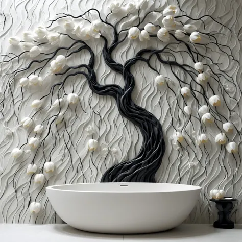 <lora:artfullytulipwillow_sdxl_v1:1>, arttlpwllw, carved relief, 3d, sculpture, exquisite, black and white, elegant, minimal, de...