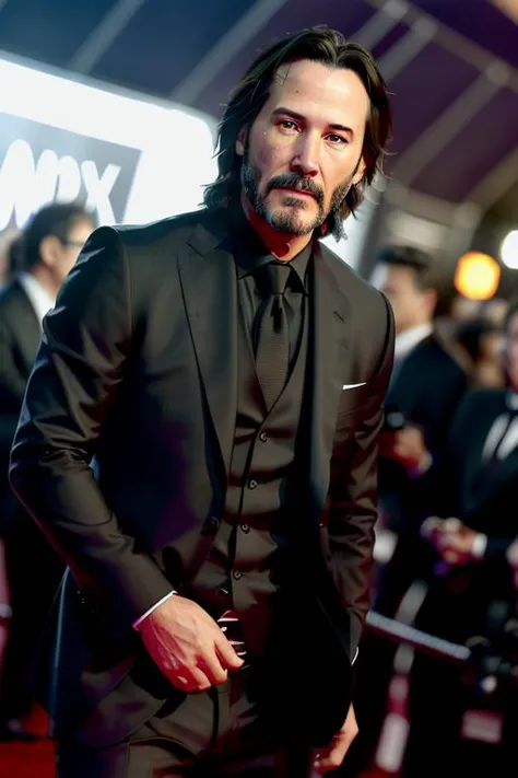 araffed man in a suit and tie standing on a red carpet