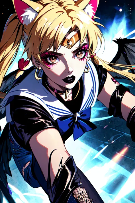 1girl, solo, brown eyes, blonde hair, detailed hair, detailed face, detailed eyes, official art,  BadBoyVibes-GenderFree OsenayanFace SailorMoonGoth