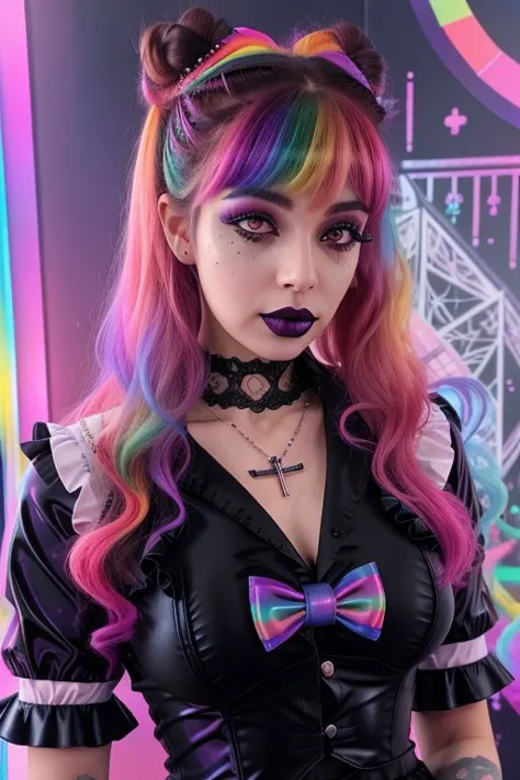 (SailorMoonGoth:1), (pastelgoth rainbow latex theme:1.3), professional detailed (full body) photo of (SailorMoonGoth) wearing (i...