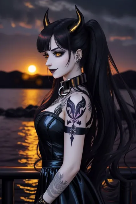 (SailorMoonGoth:1), (HellGirl, HellscapeV1:1.2), (succubus, succubus horns, succubus wings, glowing succubus tattoo, metal collar, facing viewer:1.4), (death metal goth, dark, death metal concert, death metal hair, death metal clothes, fishnets, tattoo, piercings, chain accessories, navel piercing, death metal makeup, tramp tattoo, public tattoo, evil smile:1.3), (shiny glossy translucent clothing, gleaming oily latex fabric:1.1),
ultra wide angle shot, cinematic style, 8k, RAW photo, photo-realistic, masterpiece, best quality, absurdres, incredibly absurdres, huge filesize, extremely detailed, High quality texture, Cinematic Lighting, physically-based rendering, Ray tracing,
photorealistic, octane render, best quality, looking at viewer, looking down, sharp focus, (8k), (4k), (Masterpiece), (Best Quality), (realistic skin texture), extremely detailed, intricate, hyper detailed, illustration, soft lighting, high resolution, sharp detail,