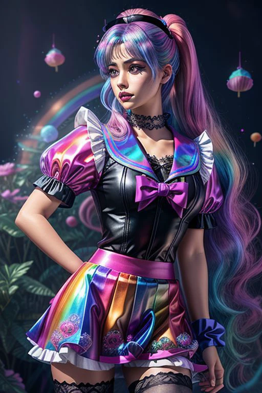 (SailorMoonGoth:1), (pastelgoth rainbow latex theme:1.3), professional detailed (full body:1.2) photo of (Sailor Moon) wearing (intricate pastelgoth latex rainbow sailor senshi fuku, multilayered skirt:1.2), (shiny glossy translucent clothing, gleaming oily fabric :1.1), (perfect face, beautiful face, symmetric face, blue perfecteyes eyes), pastelgoth rainbow (lipstick, eyeshadow, mascara, goth makeup:1.1), (frills, lace, bows:1.2), (pastelgoth rainbow stockings:1.1), (double meatballs style rainbow hair:1.2),
ultra wide angle shot, cinematic style, 8k, RAW photo, photo-realistic, masterpiece, best quality, absurdres, incredibly absurdres, huge filesize, extremely detailed, High quality texture, Cinematic Lighting, physically-based rendering, Ray tracing,