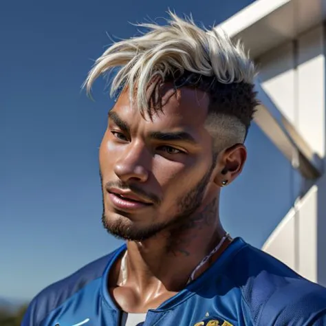 Neymar,Buzz cut,Handsome,three-dimensional,athletic,Realistic style,Hair with blue highlights,High resolution,8k,