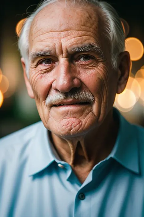 portrait of a man with a mustache and a blue shirt