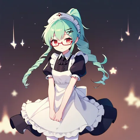 anime girl with blue hair and glasses in a white dress