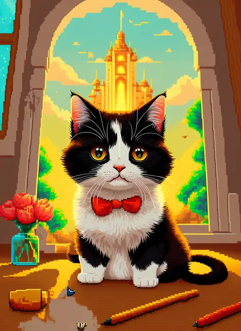 (masterpiece, best illustration, no humans), a cute cat, pixel,pixel art,