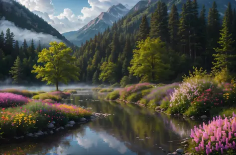 杰作, 最好的质量, 高质量,极其详细 CG unity 8k wallpaper, A tranquil and peaceFul scene, Featuring a serene lake nestled among rolling hills and surrounded by a verdant Forest, with a misty morning Fog that adds an air oF mystery and enchantment, 艺术站, 数字艺术, 错综复杂, 热门, 柔和的色彩, 艺术站, 数码插图, 错综复杂, 热门, 柔和的色彩, 油画, award winning 摄影, 散景, Depth oF Field, HDR, 盛开, 色差 ,真实感,极其详细, 热门 on 艺术站, 热门 on CGsociety, 错综复杂, 高细节, 戏剧性, midjourney 的艺术作品, 摄影, RAW 照片, 快门速度, F/1.6, Fuji, 佳能