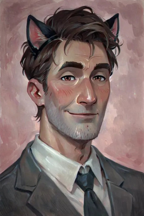 a painting of a man with a cat ear and a suit