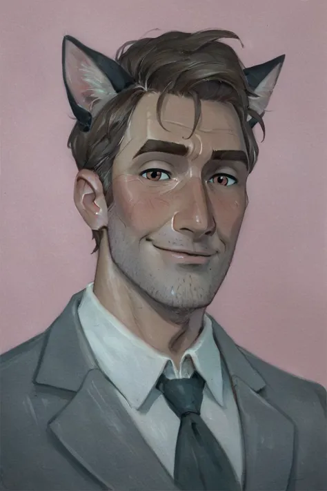 there is a painting of a man with a cat's ears on his head