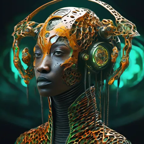 a close up of a woman with headphones on and a green background