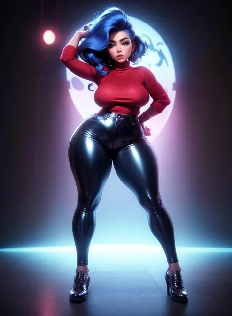 (masterpiece, best quality) analogue photo of petite curvy short young woman, age21, (( full body)) arm support , side pose wearing (holographic:0.9) (chrome:1.1) Trousers , kinky latex, Wearing a Turtleneck Sweater , medium breasts (thick ass:0.7), reveal...