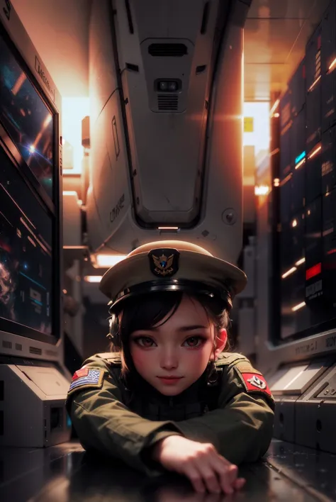 masterpiece, high quality, dark, dynamic lighting,
BREAK space ship,
BREAK military woman, extremely detailed military clothes, ...