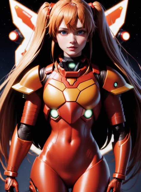 Photorealism, hermoso retrato, La hermosa Asuka Langley con una armadura de ciencia ficción.