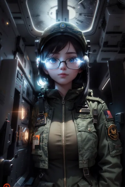 masterpiece, high quality, dark, dynamic lighting,
BREAK inside space ship, window, eerie,
BREAK military girl, extremely detail...