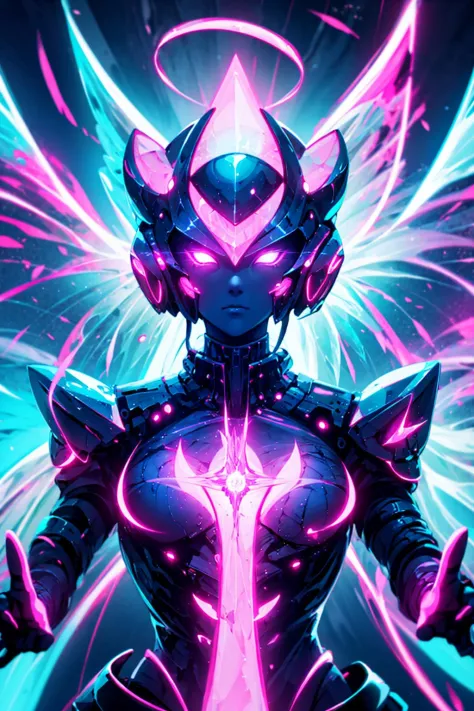 masterpiece, best quality,upper body,
1girl, cyber helmet, with red triangle led lights and a halo, orange tech wings,
in a (bioluminescent:1.35) ocean, (biofluorescence), (vibrant, colourful, color,:1.4), (glowing, glow), (vibrant, colourful, color:1.4)
(beautiful composition, coherent:1.3), perfect composition, perfect lighting, cinematic lighting, intricate, (symmetrical:0.65), whimsical, 
<lora:ButterflyX_v26:0.6>