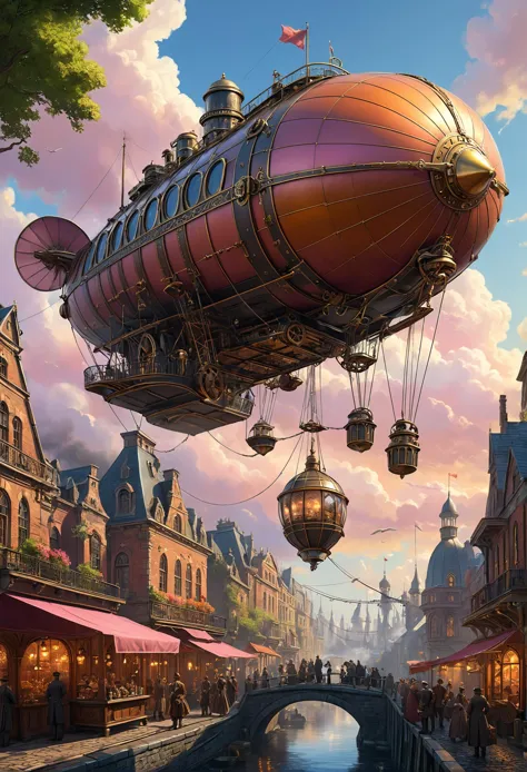 a steampunk adventure scene inspired by the detailed style of ivan shishkin, featuring a grand airship navigating through a clou...