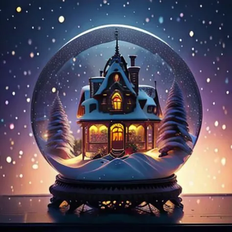 a snow globe with a house inside of it on a table