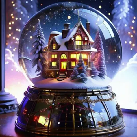 Best quality,masterpiece,ultra high res,<lora:shendan:0.7>,
no humans,snow,house,christmas,snowing,christmas tree,window,chimney,tree,english text,merry christmas,building,purple background,