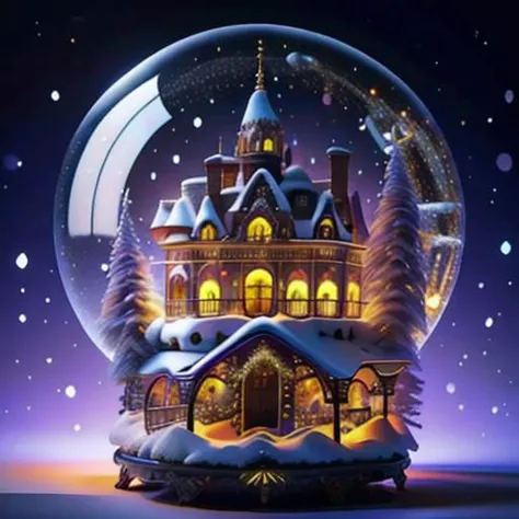 Best quality,masterpiece,ultra high res,<lora:shendan:0.7>,
no humans,snow,house,christmas,snowing,christmas tree,window,chimney,tree,english text,merry christmas,building,purple background,