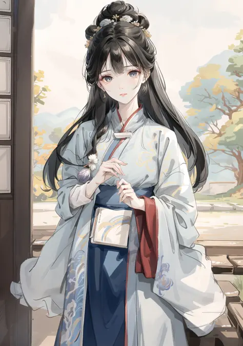 ru_qun,best_quality,head,original_outfit,hanfu,clear details,masterpiece, best_quality, clear details,1girl,Sky blue and white c...