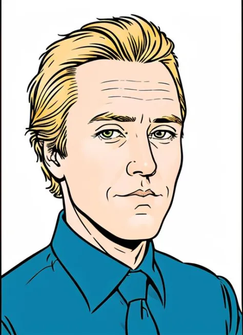 comic book portrait in the style of Herge , cw1,  man,  simple background, white background, epic art <lora:ChristopherWalken:0.9>  coloring-book-style