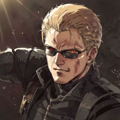 ((Albert Wesker)), high quality, upper body, detailed face, zoom out, anime, best quality, highres, masterpiece, perfect eyes, perfect face, whole body, 4k, 8k, absurd resolution, cinematic lights, intricate detail, detailed hands, detailed eyes, animation, illustration, back combed hair, ((blonde hair)), combed back, hair back, short hair, comb back hair, (man), back comb haircut, mature male, looking at viewer, shades, sunglasses, 1boy, high definition, sharp focus, OverallDetail, deep shadow, dimly lit, shade, semirealistic, scenery, light rays, depth of field, edgQuality, Illust-InstaFilter, <lora:beard_slider_v10:-3>, <lora:gender_slider_v1:-4>, Best_QualityPos, Earth-QualityPos, BodyPositive, prettify hotify, slick back hair,  <lora:AlbertWeskerRE:0.7> AlbertWeskerRE, male focus, leather, glowing eyes, red eyes, male focus, evil grin, <lora:Hiroyuki Kitazume:0.5>, <lora:IncomingPunch2:0.7> IncomingPunch, clenched hand, shirt, long sleeves, gloves, fist, clenched fist, punch, punching, incoming punch,