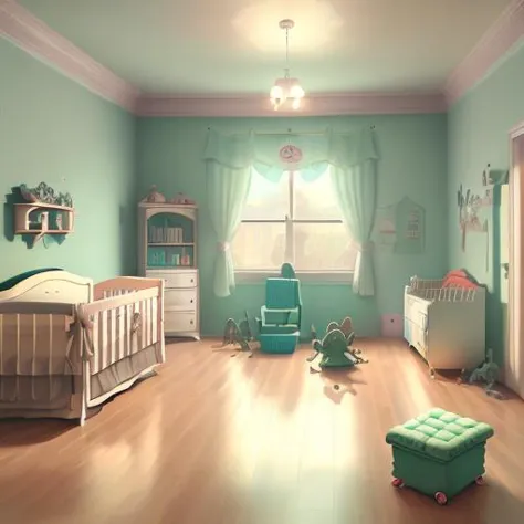 there is a baby's room with a crib and a dresser