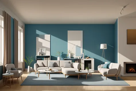 In a modern living room designed by renowned architects, the sleek lines and minimalist aesthetics come to life in a digital illustration reminiscent of M.C. Escher's mind-bending art. The room's intricate geometry, furniture placement, and interplay of li...