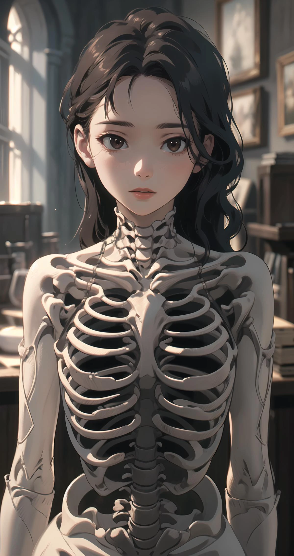 1girl,solo,upper body,skeletonbest quality,masterpiece,realistic,HDR,UHD,8K,best quality,realistic,masterpiece,Highly detailed,