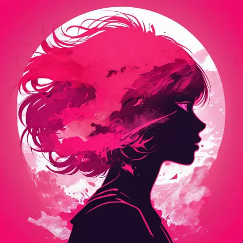 [Character]'s silhouette in an art print with an anime girl shape, in the style of epic portraiture, double exposure, isolated [license] landscape, [hot pink] and [red], dynamic and action-packed, vector, strong use of negative space, (isolate on white:1.3), (best quality, HD, "~*~aesthetic~*~":1)