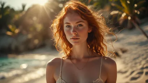 professional photograph of a 18 year old redhead nude models, on a tropical beach,hyper detailed,bright palette, warm natural lighting, cinematic, film grain, depth of field, (intricate details, masterpiece, best quality:1.4), small natural breasts , mesmerizing, dynamic, dramatic, sensual, dynamic pose, (various views , face shot :1.4) ,subcutaneous veins,skin fluff,fine wrinkles,high contrast,best Ray tracing, light and shadow play,highly detailed,24mm photograph, film, bokeh, professional, 4k,