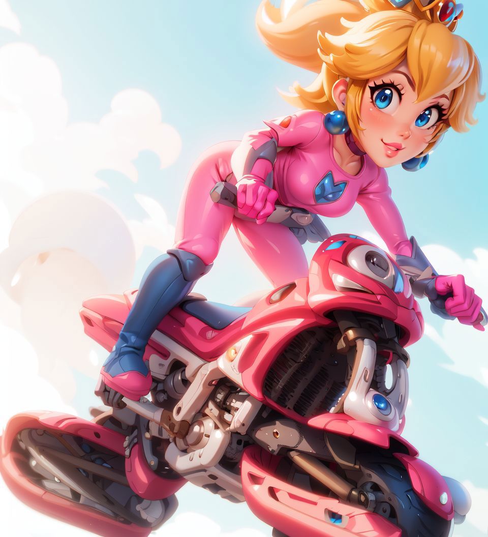 Araffe dressed in pink riding on a motorcycle in a showroom - SeaArt AI