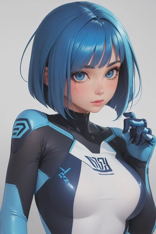 beautiful girl, woman, sexy body, (cute:1.3), (([Electric blue hair], [chin-length bob], [shapewear bodysuit])), realistic, (cute), (detailed face), detailed eyes, cameltoe, detailed iris