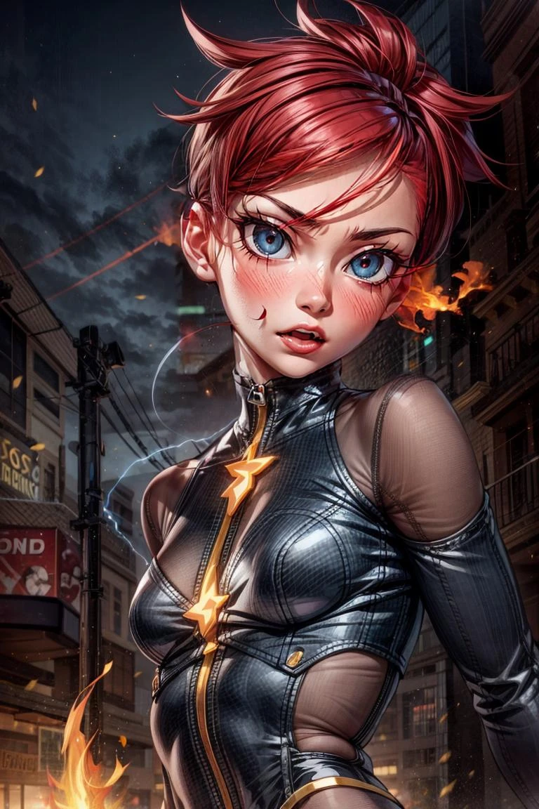 best quality, ultra-detailed, masterpiece,finely detail, high res, 8k wallpaper, best quality, highres,
AND_PERP [beautiful girl, woman, solo, sexy body, breasts,  QuickHands, 5 fingers, detailed hand, (cute:1.3), (([Fiery red hair], [undercut pixie], [bodystocking])), realistic, (cute), (detailed face), detailed eyes, detailed iris, cameltoe,] AND_PERP [ electrical pole voyage AND_SALT small nocturne companion, fire] AND_SALT [ electrical tornado AND_SALT electric arcs, bzzz, sparks, fire,] :1