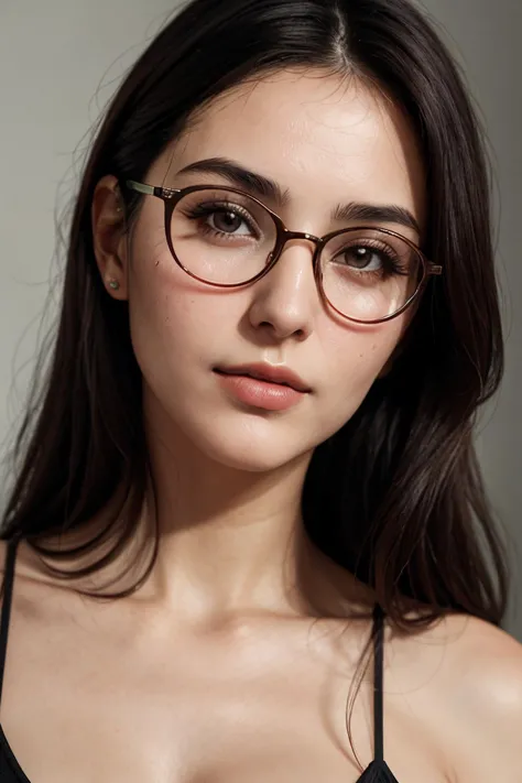 a beautiful Italian adult woman, strong round glasses, thin lips, slim, mouth ajar, real skin texture, relaxed,
closeup photo, f...