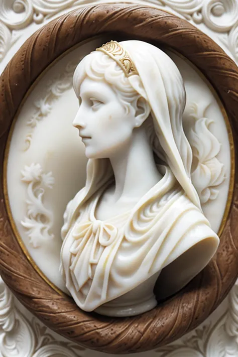 (best quality, masterpiece, detailed, 8k)
breathtaking ,RAW, realistic,
documentary photo of oval (ivory cameo brooch pin:1.3), ...