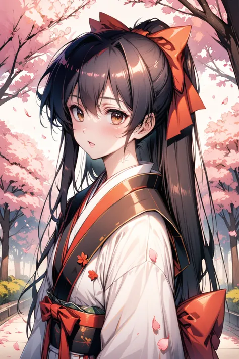 a girl in a kimono outfit standing in front of a tree