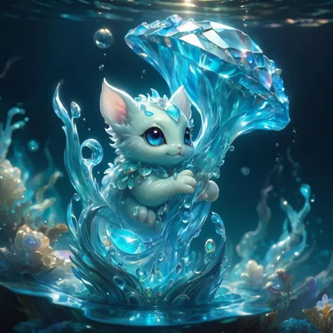 (exquisite detail)1, (perfect quality)1, (specular reflections)1,  cutest ever little water elemental on top of a ceremonial opa...