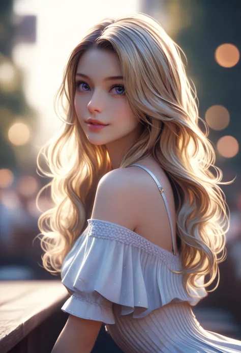 zPDXLrl,score_9, score_8_up, score_7_up, A hyper realistic ultra detailed photo of beautiful woman,
themed long hair ,
golden blonde  hair,
ultrarealistic, cute, petite body, perky boobs,
<lora:perfect-eyes:0.8> eyes, perfecteyes,
from side ,
upper body  ,
looking at viewer,
amusement  ,
sitting  ,
1960's Psychedelic Shift Dress themed setting,  detailed and intricate environment, detailed outfit, 
hands hidden, dynamic weather,