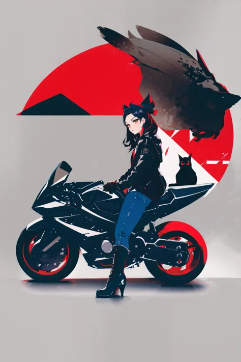 a close up of a person sitting on a motorcycle with a bird on the back