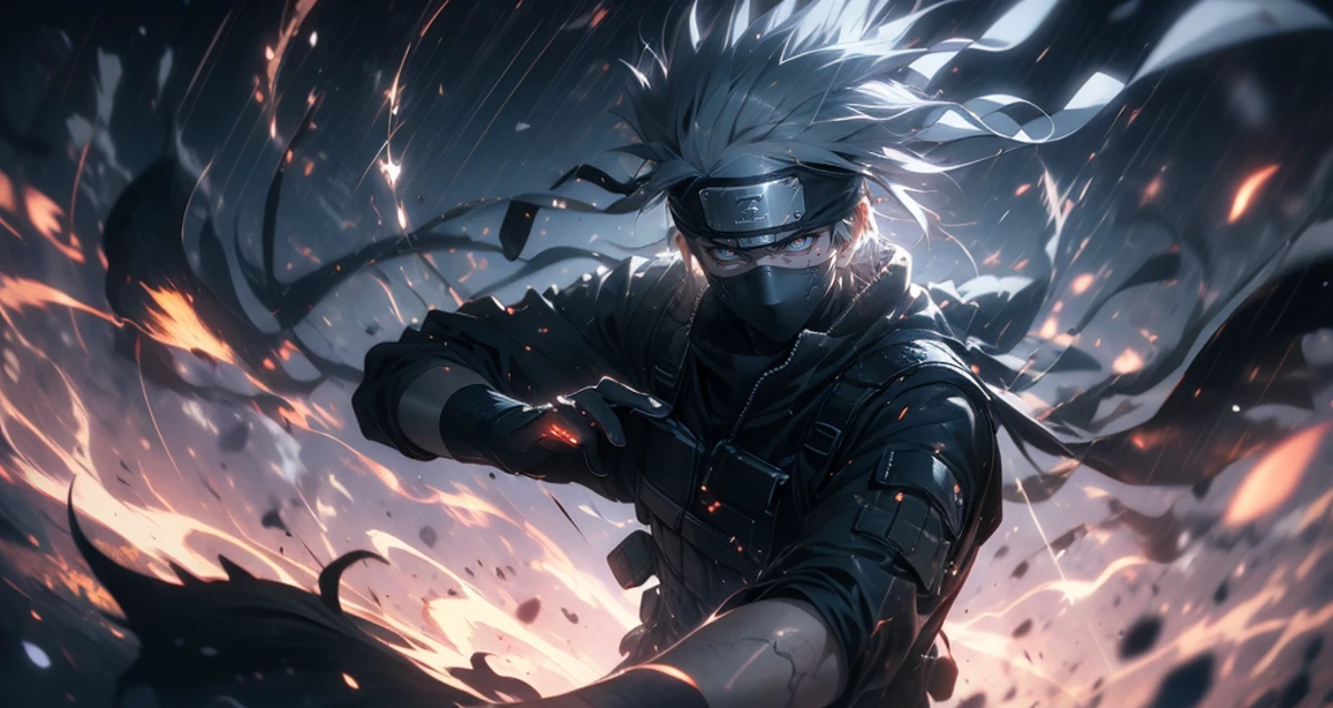 (dramatic, gritty, intense:1.4),masterpiece, best quality, 8k, insane details, intricate details, hyperdetailed, hyper quality, high detail, ultra detailed, Masterpiece,upper body, close-up,(imid shot,macro shot:1.25),
Kakashi,Kakashi Hatake in Naruto, holographic reality, holographic halo, motion blur, game light effect, rim light, soft light, movie rim light, delicate light, cyberpunk style, oil painting texture, full length shot, 3D artist, detailed, futuristic, lightning, 