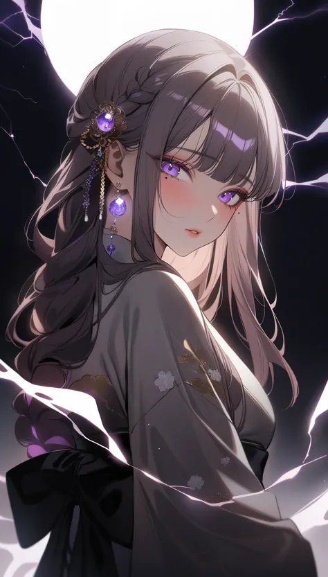Thunder and Lightning_General_South Korea,braid, Long hair, hair_Decorations,blunt_Bangs, Mole under the eye, (masterpiece, best...