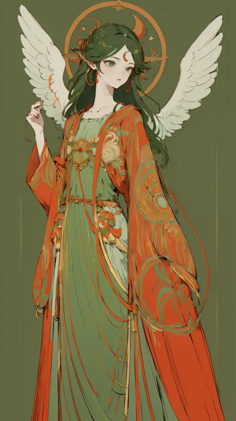 (Designed by nty:1.4),Upper body portrait of a girl,Green and red colorful, colourful, Yoshitaka Amano character setting,solo,An...