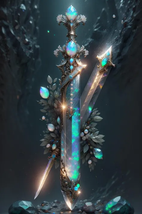 <lora:opal-style-darquelilly-v1:1> opalstyle, sword in rock