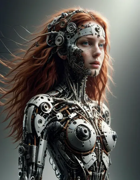 award winning nature photography, cinematic photo award-winning photo of a beautiful AIS-MECHDYSTOPIA girl, redhead, stunningly ...