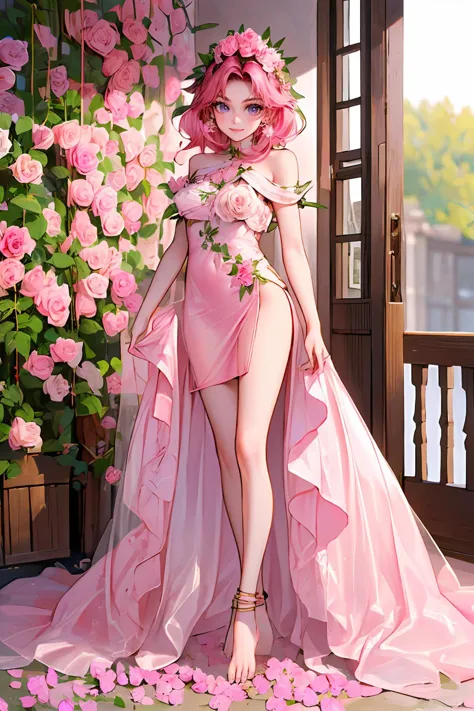 (masterpiece,8k high quality detailed,highres),movie poser \(girl\),comic_style,,detailed_image,
(a teenage girl posing),
(, azurevivian,1girl,pink hair,earrings,purple eyes,forehead,medium breasts),Wicked Smile,detailed_face,
Standing near a window, hands pressed against the glass, looking out with longing,,
(, future005,Bare shoulders,see-through dress,Hair accessories,leaf,Pinkflowers,Whiteroses,barefoot),(,detailed clothing texture,detailed_skin_texture),
