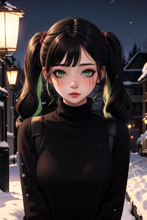 1girl, twintails, black hair, green eyes, runny makeup, night, winter <lora:runny_makeup_v0.2:0.8> <lora:edgGrungeFreestyle:0.8> <lora:eyes-half-closed eyes:0.5>