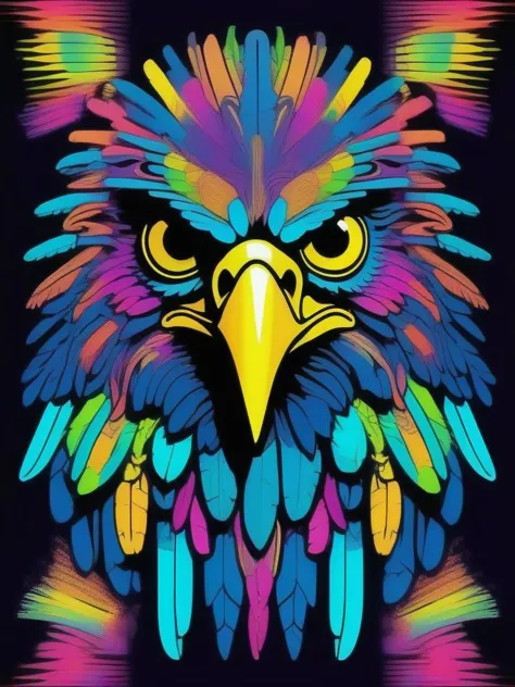 a colorful eagle with feathers on a black background