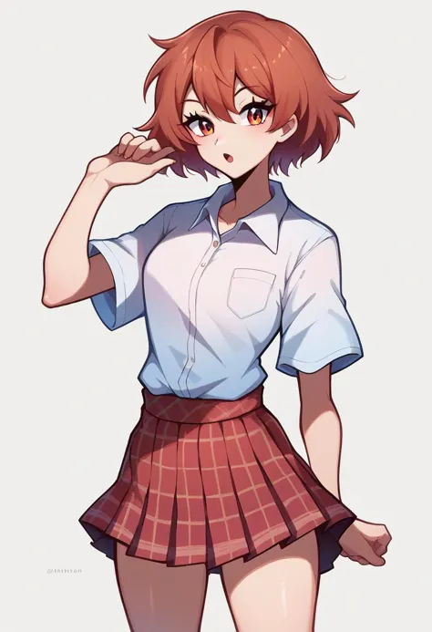 anime girl in a short skirt and shirt posing for a picture