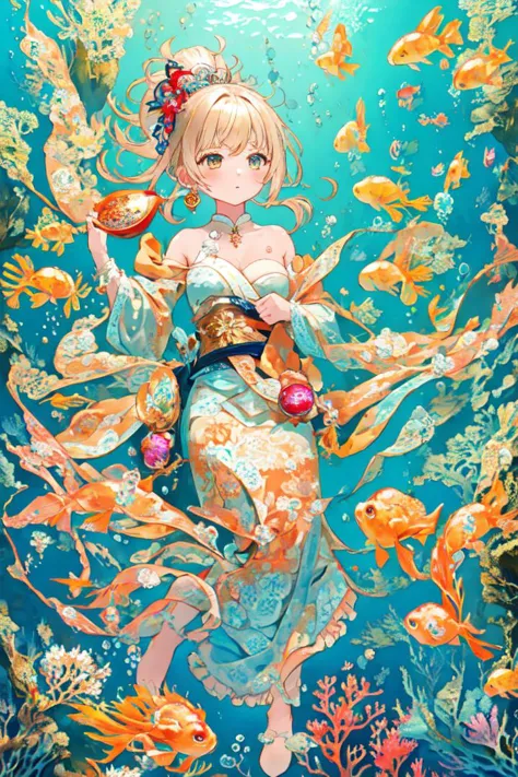1girl, best quality, (masterpiece:1.2), ultra-detailed,  (underwater:1.5), bubbles,  (Highest picture quality), (Master's work),...